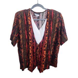 CABRAIS Vintage Retro 80's 90's Abstract Art to Wear Rayon Blouse Tunic Top XL